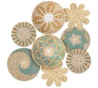 Xuhal Set of 8 Hanging Woven Wall Basket Handmade Decorative Rustic Boho Wall Basket Decor Handcrafted Wicker Round Seagrass Basket Wall Art for Home Kitchen Farmhouse Table Living Room (Elegant)
