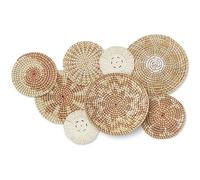 Xuhal Set of 8 Hanging Woven Wall Basket Handmade Decorative Rustic Boho Wall Basket Decor Handcrafted Wicker Round Seagrass Basket Wall Art for Home Kitchen Farmhouse Table Living Room (Classic)