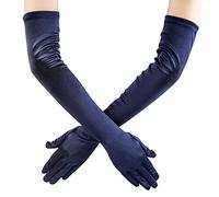 Xuhan 15"/ 21" Long Flapper Evening Opera Satin Gloves for Women Elbow Length 1920s - blue - Large