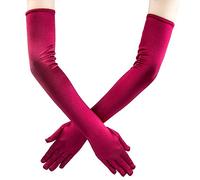 Xuhan 15"/ 21" Long Flapper Evening Opera Satin Gloves for Women Elbow Length 1920s - red - Large