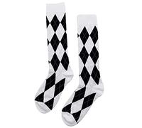 XuHangFF Black White Knee High Socks Harajuku Preppy Style Argyle Diamond Lattice Plaid Vintage Lolita Stockings for Girls Women Student, M (6EE707183-W_JXXA0930)