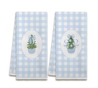 XUISWELL902 Blue Chinoiserie Christmas Tree Bow Plaid Coquette Kitchen Dish Tea Hand Towels Decor for Bathroom, 16x24 Inches Set of 2