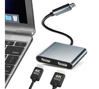 USB C to Dual HDMI Adapter, USB Type C to Dual Monitor HDMI Adapter, USB C Hub with 2 HDMI Docking Station 4K @60hz for Laptop HP/Dell/Surface/Lenovo/Thinkpad/Chromebook/MacBook