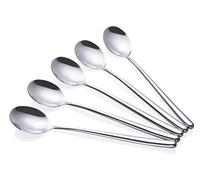 Xujia Korean Spoon,Stainless Steel Long Handle Soup Spoons,Long Tablespoon,Coffee Spoon,Silver,Pack of 5 (8.7x1.6 inches)