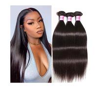 XUJUAN-0227 Human Hair Bundles Straight Human Hair Bundles 8-30 Inch Hair Weave Brazilian Straight Hair Bundles Human Hair Extensions Can Be Dyed Hair Extension(Jet Black,22 24 26 28)