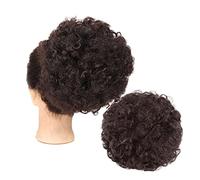 XUJUAN-0227 Human Hair Messy Buns Afro Puff Drawstring Ponytail Extension for Black Women, Short Kinkys Curly Synthetic Afro Chignon Hairpieces Updo Hair Extensions Bun Hair Piece(8inch Black Brown)