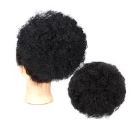 XUJUAN-0227 Human Hair Messy Buns Afro Puff Drawstring Ponytail Extension for Black Women, Short Kinkys Curly Synthetic Afro Chignon Hairpieces Updo Hair Extensions Bun Hair Piece(12inch Dark Black)