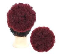 XUJUAN-0227 Human Hair Messy Buns Afro Puff Drawstring Ponytail Synthetic Short Kinky Curly Hair Afro Bun Extension Hairpieces Updo Hair for Black Women Girls Bun Hair Piece(8inch 99J Color)
