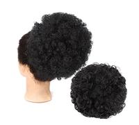 XUJUAN-0227 Human Hair Messy Buns Afro Puff Drawstring Ponytail Synthetic Short Kinky Curly Hair Afro Bun Extension Hairpieces Updo Hair for Black Women Girls Bun Hair Piece(8inch Dark Black)