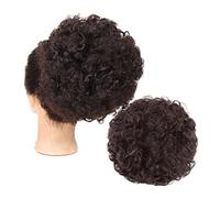 XUJUAN-0227 Human Hair Messy Buns Afro Puff Drawstring Ponytail Synthetic Short Kinky Curly Hair Afro Bun Extension Hairpieces Updo Hair for Black Women Girls Bun Hair Piece(8inch Black Brown)