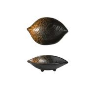 XUJUAN-0227 Salad Bowl Leaf Shape Ceramic Small Sauce Dish Flat Soy Sauce Plate Butter Mustard Seasoning Dishes(Bruin)