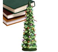 Xujuika Christmas Decor, Green Christmas Tree Decorations with LED Light, Artistic Holiday Decor Tabletop Sculpture for Festival Fireplace Mantle Cabinet Windowsill Shelf