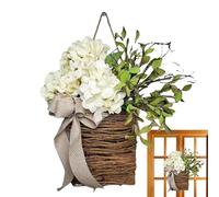 Xujuika Hydrangea Artificial Flowers In A Basket, Artificial Hanging Baskets With Flowers, Spring Wreath Artificial Wildflower Garland Pendant, Wildflowers Door Hanging Basket Wreath For Front Door