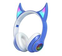 Xujuika Over The Ear Wireless Headphones, Devil Cat Ear Cordless Headphones, Lightweight Over-Ear Headset, Wireless Game Cups With Colorful Breathing Lights For Laptop Computer