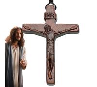 Xujuika Stylish Drop Vintage Charm Pendant, Rustic Charm Drop Crucifix Necklace, Bible Prayer Jewelry, Crucifix Wooden Necklace, Adjustable Length Charm For Baptism Prayer Decoration