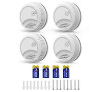 XUK Smoke Alarms for Home 4 Pack, Battery-Powered Photoelectric Fire Alarm with Replaceable 9V Battery, Test & Silence Button, Fire Detector Smoke Detector with LED Indicator (4 Pack)