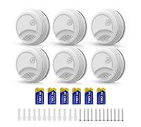 XUK Smoke Alarms for Home 6 Pack, Battery-Powered Photoelectric Fire Alarm with Replaceable 9V Battery, Test & Silence Button, Fire Detector Smoke Detector with LED Indicator (6 Pack)