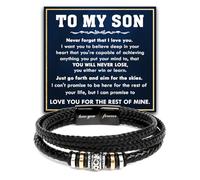 Xukaenus To My Son Bracelet From Mom, Son Gift From Dad, Christmas Graduation Wedding Birthday Gifts For Sons With Message Card And Box, Love You Forever Connected Son's Leather Bracelets, One Size