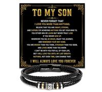 Xukaenus To My Son Leather Cross Bracelet, Love You Forever Son Jewelry Gift From Parents, Sentimental Mens Bracelet With Message Card, Special Birthday Graduation Wedding Gift For Him, One Size