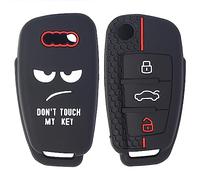 XUKEY Car Key Case for Audi A1 A3 A4 A6, 3 Buttons Key Case for Audi S3 Q3 Q7 TT, Flip Key Silicone Protective Cover with Don't Touch My Key Pattern, Car Key Case