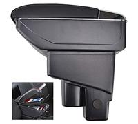 XUKEY Dual-Layer Black Leather Arm Rest For Fit Jazz Hatchback 2002-2008 Centre Console Storage Box Armrest