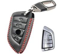 XUKEY Suitable PU Leather Key Case Key Fob Cover for BMW, Special Key Fob Cover Holder Key Chain Protector Keyless Remote Holder Jacket for BMW 4 Buttons