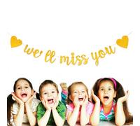 XUKZIMA 1 Pcs "We Will Miss You" Banner, Blue Glitter Banner Graduation Retirement Farewell Goodbye Party Decorations Sorry Your Leaving Banner for Colleagues