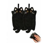 XUKZIMA Black Cat Towels Set of 2 | Absorbent & Hanging for Kitchen & Bathroom | Quick-Drying Cat Gift for Children & Decoration