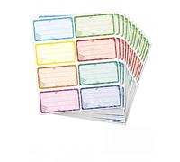 XUKZIMA Children's School Name Stickers, 12 Sheets Colourful Adhesive Labels for Labelling (8 Colours), Self-Adhesive Name Stickers for School Books, Notebooks and Drinking Bottles