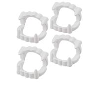 XUKZIMA Vampire Teeth 4 Pack White, Soft Flexible Bite-On Fangs for Halloween Cosplay Parties, Realistic Sharp Design for Comfortable Adult Dracula Costume Wear