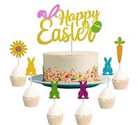 XULIN Easter Cake Decorations, 13pcs Gold Metallic Bunny Cupcake Toppers with Rabbit Ears, Carrot, Flower & Egg Designs for Easter Cupcakes, Cakes & Desserts