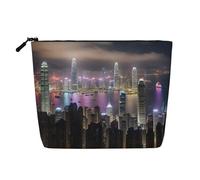 XULLZH Aerial Night of View Hong Kong Print Portable Cosmetic Organizer for Women Fake hemp Large Capacity Storage toiletry Bag, Black, One Size, Black, One Size