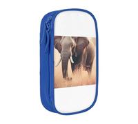 XULLZH African Elephant Print Large Capacity Zipper Pencil Box double-deck Pen Bag Make-up Pen Pouch Office Supply, Blue, One Size, Modern