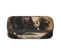 XULLZH angry rhino Print Large Capacity Compartments Pencil Case Pencil Pouch Bag Travel Toiletry Organizer Bag, Black, One Size, Modern