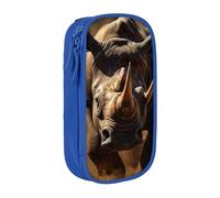 XULLZH angry rhino Print Large Capacity Zipper Pencil Box double-deck Pen Bag Make-up Pen Pouch Office Supply, Blue, One Size, Modern