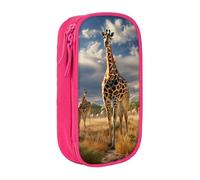 XULLZH animals Print Large Capacity Zipper Pencil Box double-deck Pen Bag Make-up Pen Pouch Office Supply, Pink, One Size, Modern