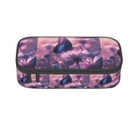 XULLZH Beautiful Butterfly on Pink Flower Print Large Capacity Compartments Pencil Case Pencil Pouch Bag Travel Toiletry Organizer Bag, Black, One Size, Modern