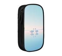 XULLZH Beautiful White Swans on The Lake Print Large Capacity Zipper Pencil Box double-deck Pen Bag Make-up Pen Pouch Office Supply, Black, One Size, Modern