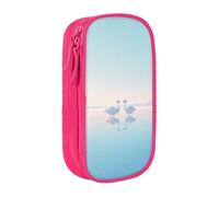 XULLZH Beautiful White Swans on The Lake Print Large Capacity Zipper Pencil Box double-deck Pen Bag Make-up Pen Pouch Office Supply, Pink, One Size, Modern