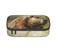 XULLZH Beaver Print Large Capacity Compartments Pencil Case Pencil Pouch Bag Travel Toiletry Organizer Bag, Black, One Size, Modern