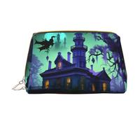 XULLZH Black Haunted Mansion Print Leather Zip Portable for Women Travel Toiletry PouchKit Organizer Small Makeup Pouche, White, One Size, White, One Size