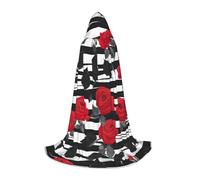 XULLZH Black White Stripes Red Rose Flowers Print Hooded Cape Halloween Christmas Cape Costume Women Men Adults Masquerade Dress Up