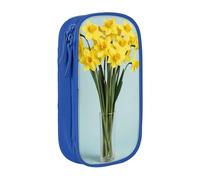 XULLZH Bouquet of Daffodils Print Large Capacity Zipper Pencil Box double-deck Pen Bag Make-up Pen Pouch Office Supply, Blue, One Size, Modern