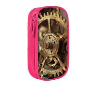 XULLZH Clock Gear Print Large Capacity Zipper Pencil Box double-deck Pen Bag Make-up Pen Pouch Office Supply, Pink, One Size, Modern