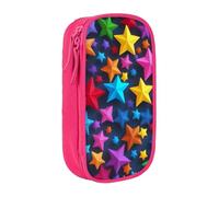 XULLZH color stars Print Large Capacity Zipper Pencil Box double-deck Pen Bag Make-up Pen Pouch Office Supply, Pink, One Size, Modern