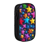 XULLZH color stars Print Large Capacity Zipper Pencil Box double-deck Pen Bag Make-up Pen Pouch Office Supply, Black, One Size, Modern