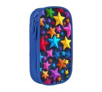 XULLZH color stars Print Large Capacity Zipper Pencil Box double-deck Pen Bag Make-up Pen Pouch Office Supply, Blue, One Size, Modern