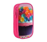 XULLZH Colorful Cupcakes Rainbow Flower Cake Print Large Capacity Zipper Pencil Box double-deck Pen Bag Make-up Pen Pouch Office Supply, Pink, One Size, Modern