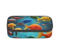 XULLZH Colorful Fishes Print Large Capacity Compartments Pencil Case Pencil Pouch Bag Travel Toiletry Organizer Bag, Black, One Size, Modern