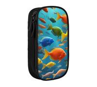 XULLZH Colorful Fishes Print Large Capacity Zipper Pencil Box double-deck Pen Bag Make-up Pen Pouch Office Supply, Black, One Size, Modern